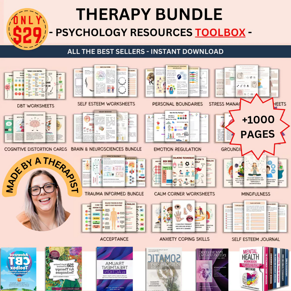 Therapist Resource Mega Bundle: 800+ Therapy Worksheets, 30+ Ebooks, EMDR Scripts, CBT/DBT Tools, Planners, Progress Notes & More