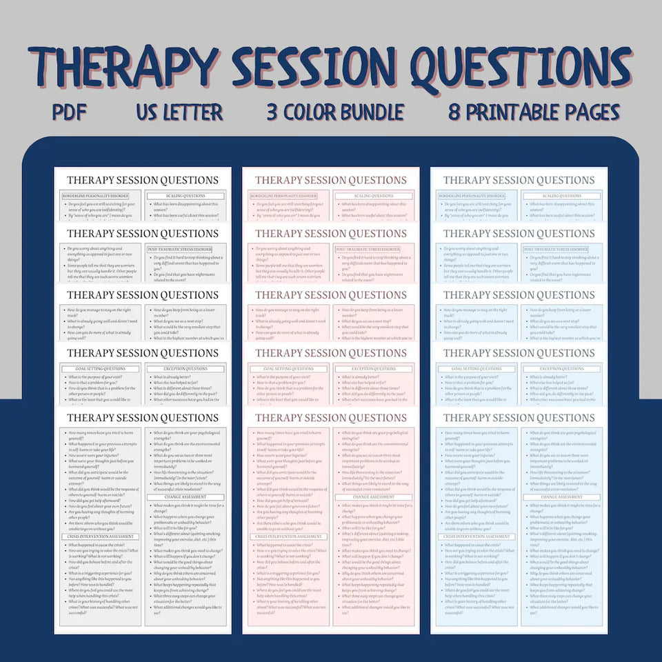 Therapy Session Questions & Counseling Notes Bundle | Clinical Tools, Progress Notes, & Documentation Reference