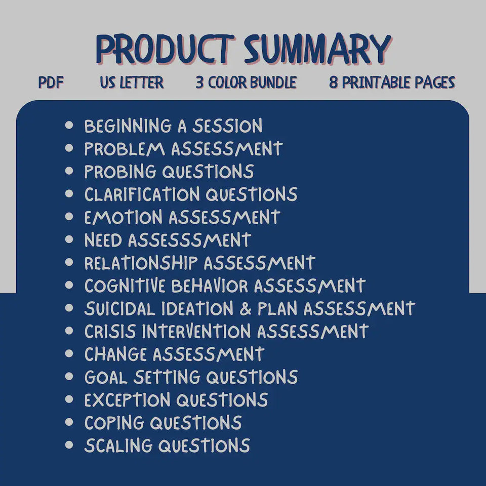 Therapy Session Questions & Counseling Notes Bundle | Clinical Tools, Progress Notes, & Documentation Reference