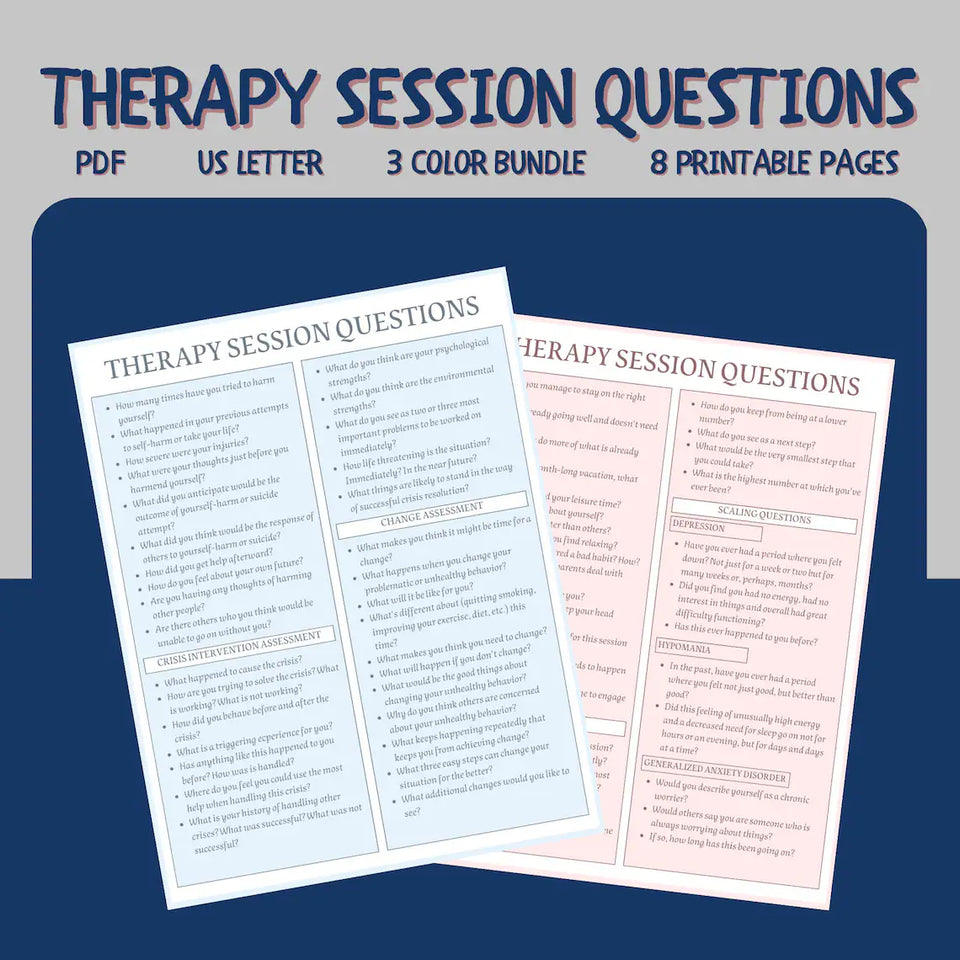 Therapy Session Questions & Counseling Notes Bundle | Clinical Tools, Progress Notes, & Documentation Reference