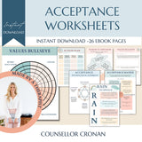70% OFF Therapy Worksheet Bundle: Psychology Resources for Managing the Inner Critic, Setting Boundaries, and Healing Trauma with Acceptance, Safety plan, Planner, GAD and Affirmations!