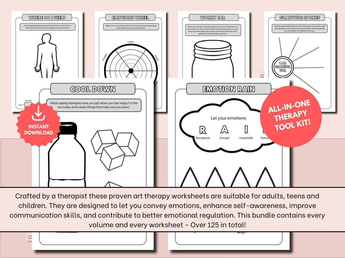 The Complete Art Therapy Worksheet: A Versatile Tool for Mental Health –  softbooks, image size:1140x855