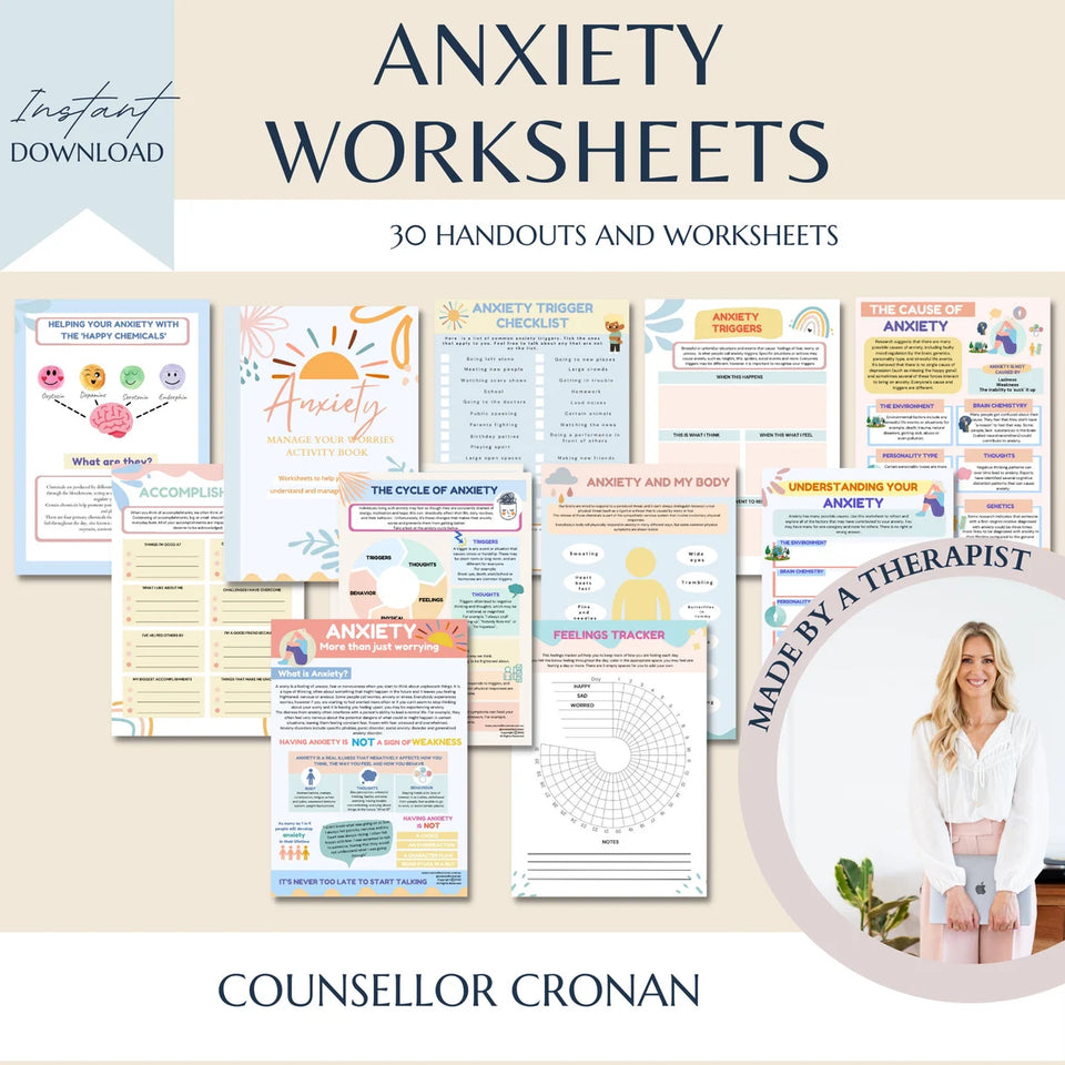 70% OFF Therapy Worksheet Bundle: Psychology Resources for Managing the Inner Critic, Setting Boundaries, and Healing Trauma with Acceptance, Safety plan, Planner, GAD and Affirmations!