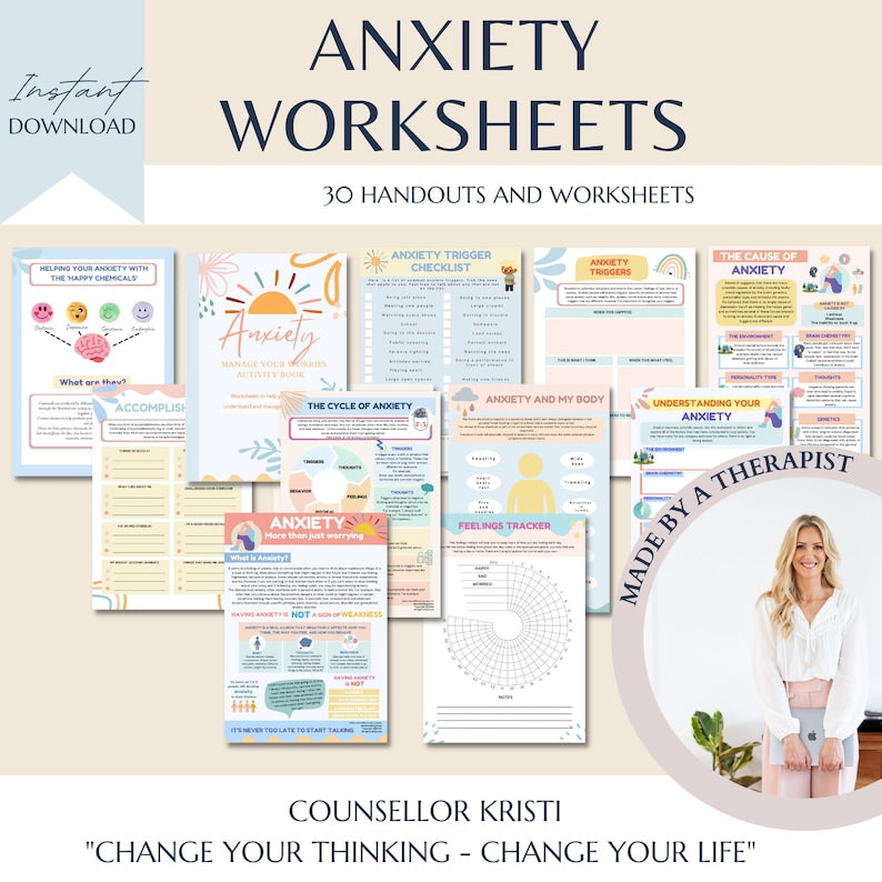 Mental Health Therapy Worksheet Bundle: Psychology Resources for Inner Critic, Boundaries, Trauma, and GAD – Includes Safety Plan, Planner, and Affirmations