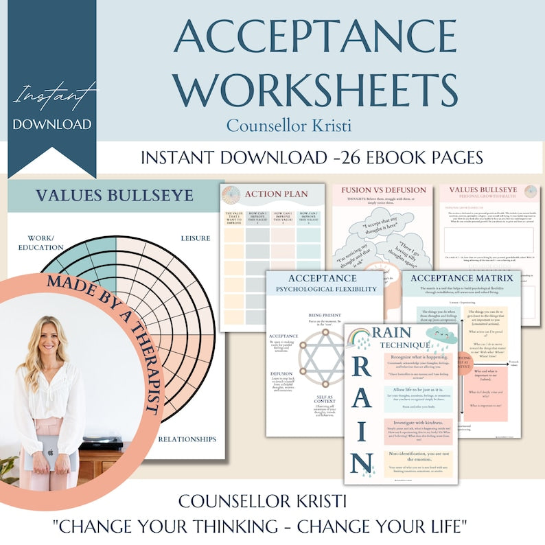 Mental Health Therapy Worksheet Bundle: Psychology Resources for Inner Critic, Boundaries, Trauma, and GAD – Includes Safety Plan, Planner, and Affirmations