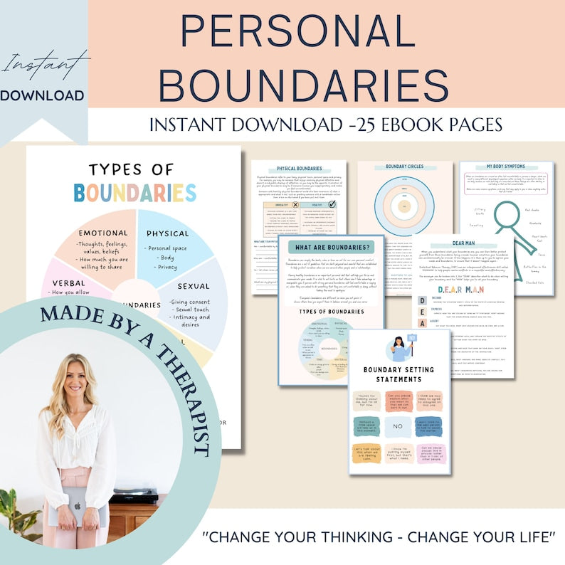 Mental Health Therapy Worksheet Bundle: Psychology Resources for Inner Critic, Boundaries, Trauma, and GAD – Includes Safety Plan, Planner, and Affirmations