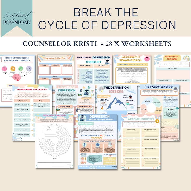 Mental Health Therapy Worksheet Bundle: Psychology Resources for Inner Critic, Boundaries, Trauma, and GAD – Includes Safety Plan, Planner, and Affirmations