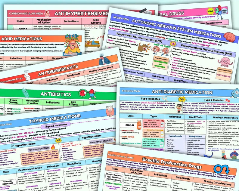 Pharmacology Cheat Sheet Bundle | 120+ Drug Classes | Cardiac, Psych, Immune, Endocrine Medications, & MUCH MORE