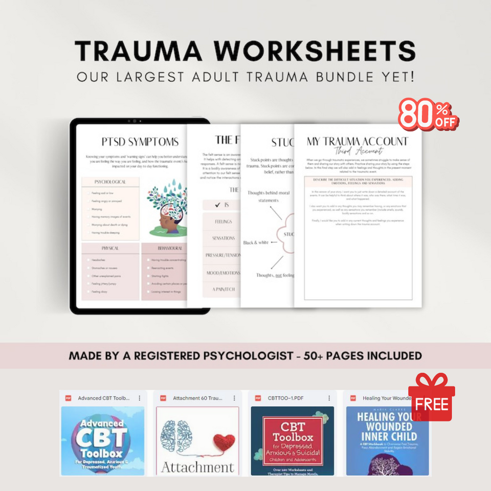 Trauma Therapy Mega Bundle: Adult PTSD Workbook (50 Pages) - CBT for Teens, Trauma Treatment Plan, Somatic Healing, Coping Skills 📘