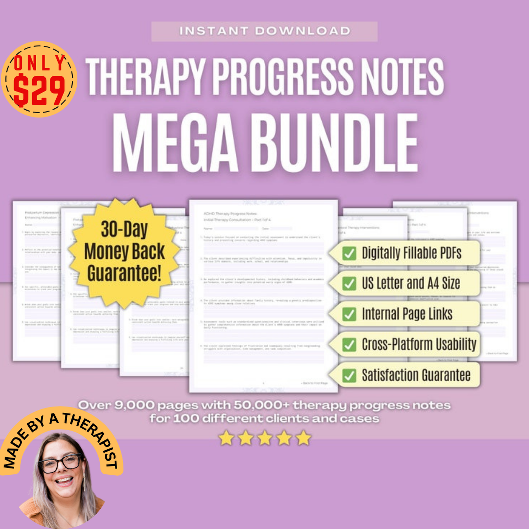 Therapist Progress Note Templates MEGA BUNDLE | Therapy, Counseling, Mental Health, Notes, Worksheets, Templates, Workbook