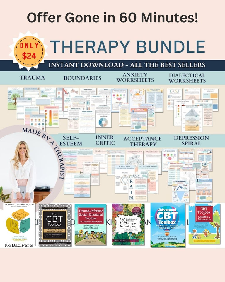 Mental Health Therapy Worksheet Bundle-1 Hour Offer! Only $24- Psychology Resources for Inner Critic, Boundaries, Trauma, and GAD – Includes Safety Plan, Planner, and Affirmations