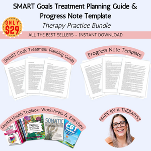 Therapy Practice Bundle: SMART Goals Treatment Planning Guide & Progress Note Template +Free Therapy Session Questions Bundle