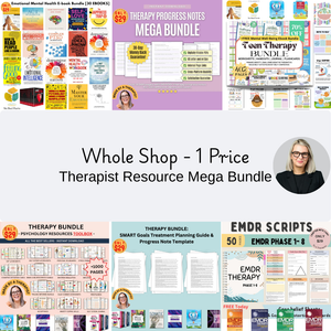 Therapist Resource Mega Bundle: 800+ Therapy Worksheets, 30+ Ebooks, EMDR Scripts, CBT/DBT Tools, Planners, Progress Notes & More