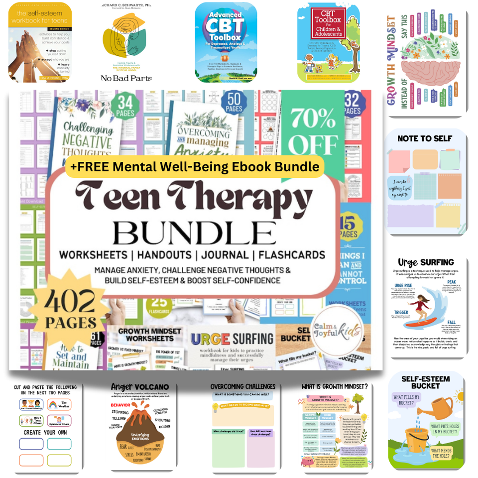 Mental Well-being Bundle: 402 Psychology Therapy Worksheets, Activities, DBT Mastery, Trauma Recovery and 16 Ebooks for Self-Worth Building, Boundary Skills, and more.