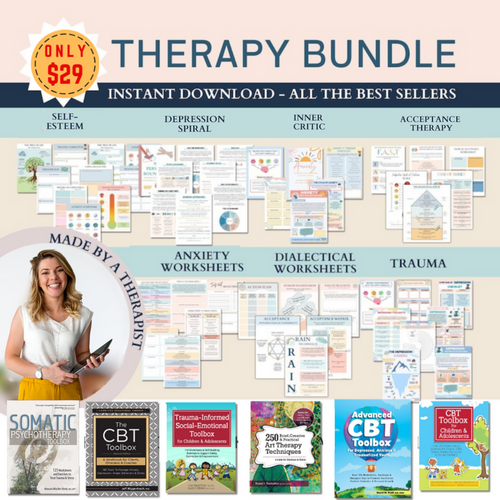 V2 Mental Health Therapy Worksheet Bundle: Psychology Resources for Inner Critic, Boundaries, Trauma, and GAD – Includes Safety Plan, Planner, and Affirmations!! SECOND EDITION