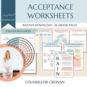 70% OFF Therapy Worksheet Bundle: Psychology Resources for Managing the Inner Critic, Setting Boundaries, and Healing Trauma with Acceptance, Safety plan, Planner, GAD and Affirmations!