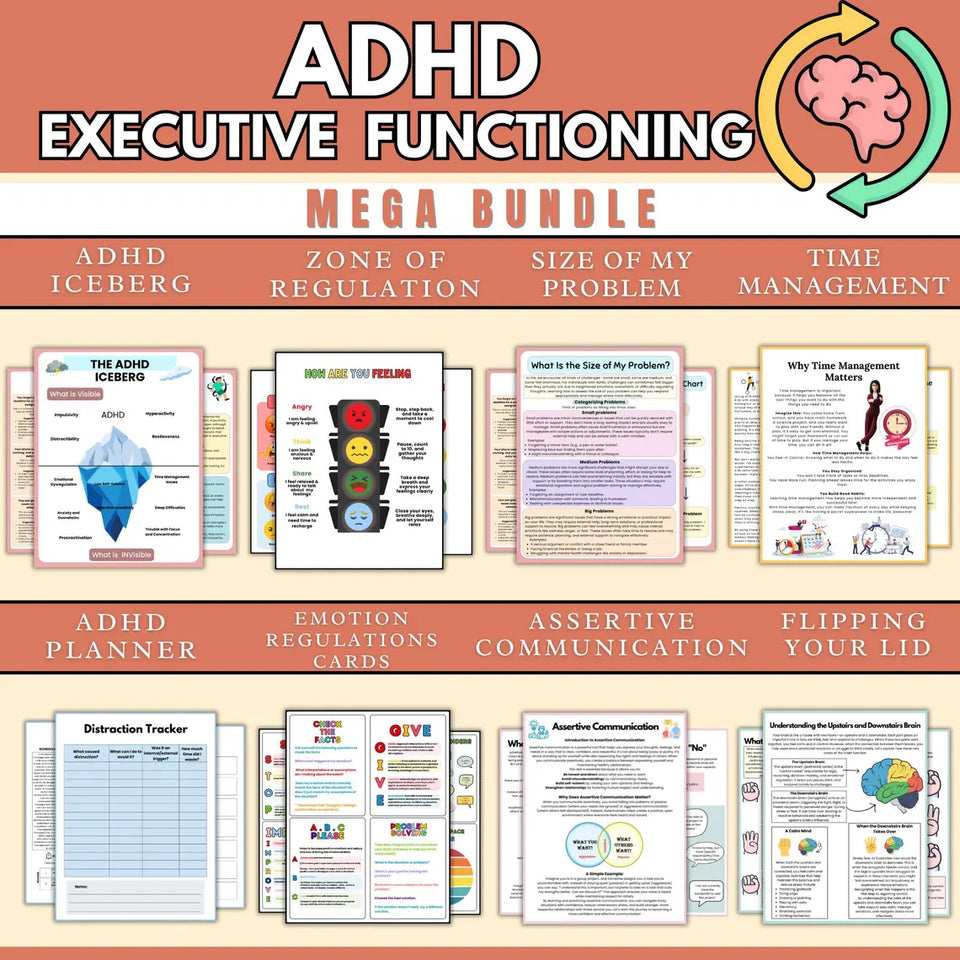 280+ ADHD Executive functioning Worksheets, ADHD Worksheets, Executive Function Bundle, School Counseling, Anxiety