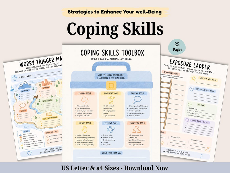 Mega shop bundle: 500 + Pages of Therapy worksheets and Activities. Anxiety, Self-Care Planner. Emotional Support. Coping skills.