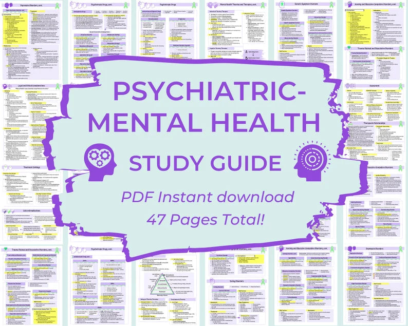 Psychiatric-Mental Health Study Guide: Nursing student study guide, Psychotropic Drugs, Mental Illness Diagnosis, Treatment Settings and more!