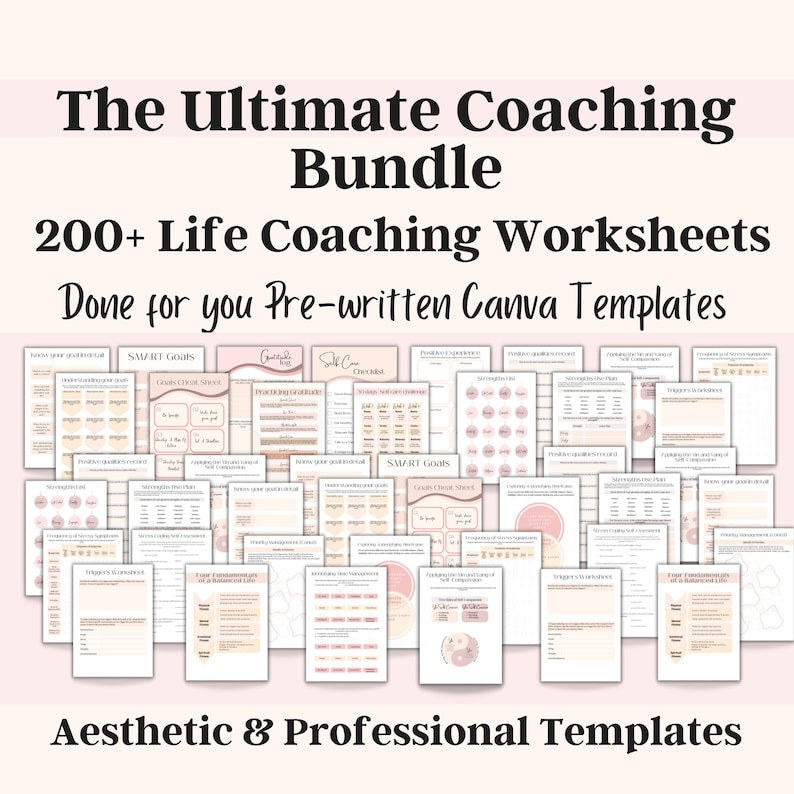 Life Coaching Resources Bundle: Tools for Self-Love, Personal Growth, and Goal Setting – Includes Coaching Worksheet template, Life Coaching tools, Coaching Workbook