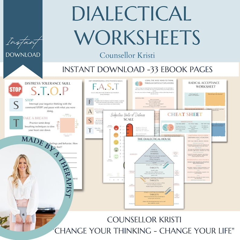 Mental Health Therapy Worksheet Bundle: Psychology Resources for Inner Critic, Boundaries, Trauma, and GAD – Featuring a Safety Plan, Planner, and Affirmations!