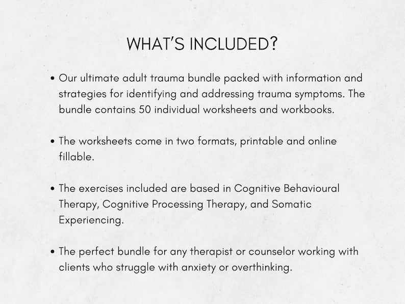 Trauma Therapy Mega Bundle: Adult PTSD Workbook (50 Pages) - CBT for Teens, Trauma Treatment Plan, Somatic Healing, Coping Skills 📘