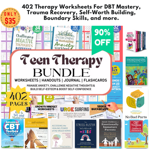 Mental Health Workbook Bundle: 402 Therapy Worksheets, Activities, DBT Mastery, Trauma Recovery and 16 Ebooks for Self-Worth Building, Boundary Skills, and more.