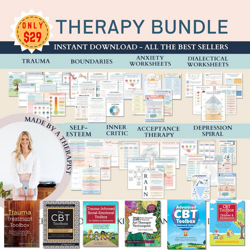 Mental Health Therapy Worksheet Bundle: Psychology Resources for Inner Critic, Boundaries, Trauma, and GAD – Includes Safety Plan, Planner, and Affirmations