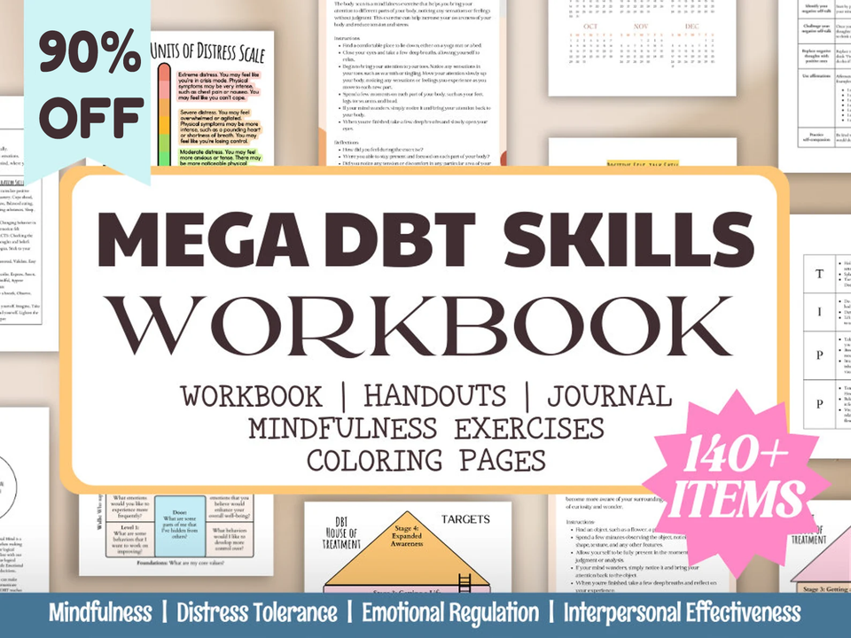 Mental Well-being Bundle: 402 Psychology Therapy Worksheets, Activities, DBT Mastery, Trauma Recovery and 16 Ebooks for Self-Worth Building, Boundary Skills, and more.